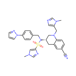 Cn1cnc(S(=O)(=O)N(Cc2ccc(-n3cccn3)cc2)[C@H]2Cc3cc(C#N)ccc3N(Cc3cncn3C)C2)c1 ZINC000028815373