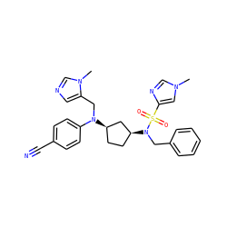 Cn1cnc(S(=O)(=O)N(Cc2ccccc2)[C@H]2CC[C@@H](N(Cc3cncn3C)c3ccc(C#N)cc3)C2)c1 ZINC000042834662