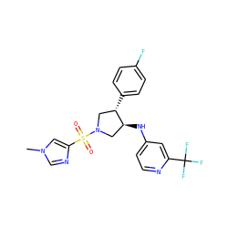 Cn1cnc(S(=O)(=O)N2C[C@H](c3ccc(F)cc3)[C@@H](Nc3ccnc(C(F)(F)F)c3)C2)c1 ZINC000225844898