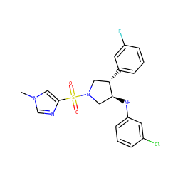 Cn1cnc(S(=O)(=O)N2C[C@H](c3cccc(F)c3)[C@@H](Nc3cccc(Cl)c3)C2)c1 ZINC000220519121
