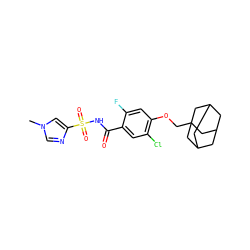 Cn1cnc(S(=O)(=O)NC(=O)c2cc(Cl)c(OCC34CC5CC(CC(C5)C3)C4)cc2F)c1 ZINC000216204100
