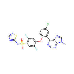 Cn1cnc2c(-c3cc(Cl)ccc3Oc3cc(F)c(S(=O)(=O)Nc4ncns4)cc3F)ncnc21 ZINC000205537066