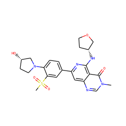 Cn1cnc2cc(-c3ccc(N4CC[C@H](O)C4)c(S(C)(=O)=O)c3)nc(N[C@@H]3CCOC3)c2c1=O ZINC000115624535