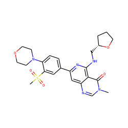 Cn1cnc2cc(-c3ccc(N4CCOCC4)c(S(C)(=O)=O)c3)nc(NC[C@@H]3CCCO3)c2c1=O ZINC000115621902