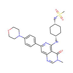 Cn1cnc2cc(-c3ccc(N4CCOCC4)cc3)nc(N[C@H]3CC[C@@H](NS(C)(=O)=O)CC3)c2c1=O ZINC000261163512