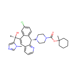 Cn1cncc1[C@@](C)(O)C1=Cc2cccnc2[C@@H](N2CCN(C(=O)OC3(C)CCCCC3)CC2)c2ccc(Cl)cc21 ZINC000103263825