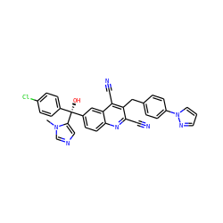 Cn1cncc1[C@@](O)(c1ccc(Cl)cc1)c1ccc2nc(C#N)c(Cc3ccc(-n4cccn4)cc3)c(C#N)c2c1 ZINC000219550663