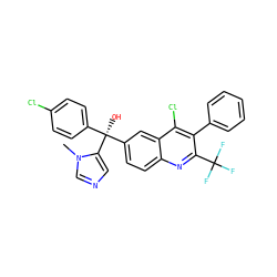 Cn1cncc1[C@@](O)(c1ccc(Cl)cc1)c1ccc2nc(C(F)(F)F)c(-c3ccccc3)c(Cl)c2c1 ZINC000231390722