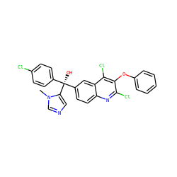 Cn1cncc1[C@@](O)(c1ccc(Cl)cc1)c1ccc2nc(Cl)c(Oc3ccccc3)c(Cl)c2c1 ZINC000219778034