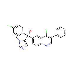 Cn1cncc1[C@@](O)(c1ccc(Cl)cc1)c1ccc2ncc(-c3ccccc3)c(Cl)c2c1 ZINC000217338742
