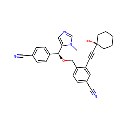 Cn1cncc1[C@@H](OCc1ccc(C#N)cc1C#CC1(O)CCCCC1)c1ccc(C#N)cc1 ZINC000013554084