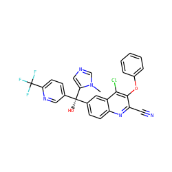 Cn1cncc1[C@](O)(c1ccc(C(F)(F)F)nc1)c1ccc2nc(C#N)c(Oc3ccccc3)c(Cl)c2c1 ZINC000219795640