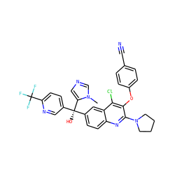 Cn1cncc1[C@](O)(c1ccc(C(F)(F)F)nc1)c1ccc2nc(N3CCCC3)c(Oc3ccc(C#N)cc3)c(Cl)c2c1 ZINC000219704497