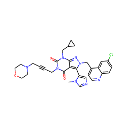 Cn1cncc1-c1c2c(=O)n(CC#CCN3CCOCC3)c(=O)n(CC3CC3)c2nn1Cc1ccnc2ccc(Cl)cc12 ZINC000084740437