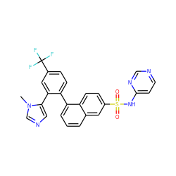 Cn1cncc1-c1cc(C(F)(F)F)ccc1-c1cccc2cc(S(=O)(=O)Nc3ccncn3)ccc12 ZINC000206165157