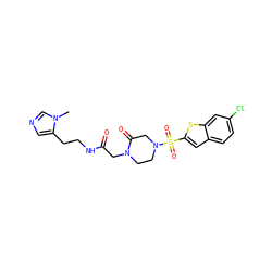 Cn1cncc1CCNC(=O)CN1CCN(S(=O)(=O)c2cc3ccc(Cl)cc3s2)CC1=O ZINC000029467378
