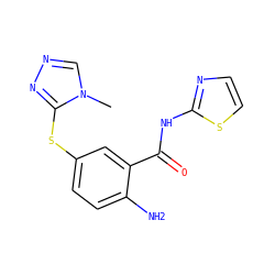 Cn1cnnc1Sc1ccc(N)c(C(=O)Nc2nccs2)c1 ZINC000040952395