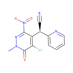 Cn1nc([N+](=O)[O-])c([C@@H](C#N)c2ccccn2)c(Cl)c1=O ZINC000003251828