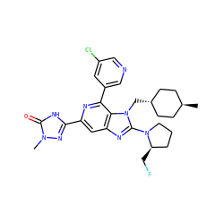 Cn1nc(-c2cc3nc(N4CCC[C@H]4CF)n(C[C@H]4CC[C@H](C)CC4)c3c(-c3cncc(Cl)c3)n2)[nH]c1=O ZINC000261166910