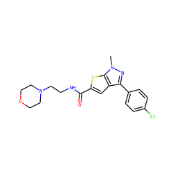 Cn1nc(-c2ccc(Cl)cc2)c2cc(C(=O)NCCN3CCOCC3)sc21 ZINC000020239145