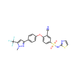 Cn1nc(-c2ccc(Oc3ccc(S(=O)(=O)Nc4nccs4)cc3C#N)cc2)cc1C(F)(F)F ZINC000095583352