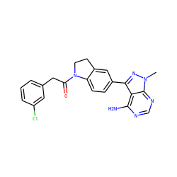 Cn1nc(-c2ccc3c(c2)CCN3C(=O)Cc2cccc(Cl)c2)c2c(N)ncnc21 ZINC000114738783