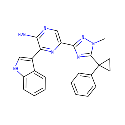 Cn1nc(-c2cnc(N)c(-c3c[nH]c4ccccc34)n2)nc1C1(c2ccccc2)CC1 ZINC001772644508