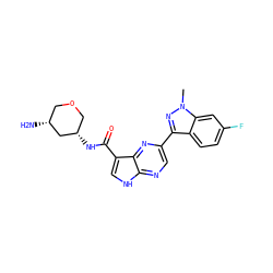 Cn1nc(-c2cnc3[nH]cc(C(=O)N[C@H]4COC[C@@H](N)C4)c3n2)c2ccc(F)cc21 ZINC000095603843