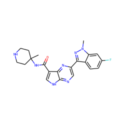 Cn1nc(-c2cnc3[nH]cc(C(=O)NC4(C)CCNCC4)c3n2)c2ccc(F)cc21 ZINC000095603976