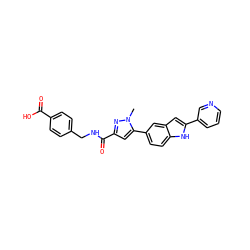 Cn1nc(C(=O)NCc2ccc(C(=O)O)cc2)cc1-c1ccc2[nH]c(-c3cccnc3)cc2c1 ZINC000115834191