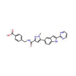 Cn1nc(C(=O)NCc2ccc(C(=O)O)cc2)cc1-c1ccc2[nH]c(-c3ncccn3)cc2c1 ZINC000115830567