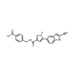 Cn1nc(C(=O)NCc2ccc(C(=O)O)cc2)cc1-c1ccc2[nH]c(C#N)cc2c1 ZINC000115831281