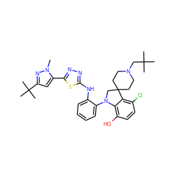 Cn1nc(C(C)(C)C)cc1-c1nnc(Nc2ccccc2N2CC3(CCN(CC(C)(C)C)CC3)c3c(Cl)ccc(O)c32)s1 ZINC000208055958