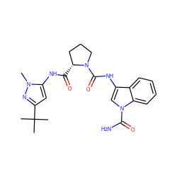 Cn1nc(C(C)(C)C)cc1NC(=O)[C@@H]1CCCN1C(=O)Nc1cn(C(N)=O)c2ccccc12 ZINC000148138243