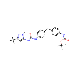 Cn1nc(C(C)(C)C)cc1NC(=O)Nc1ccc(Cc2ccc(NC(=O)OC(C)(C)C)cc2)cc1 ZINC000013442536