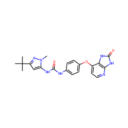 Cn1nc(C(C)(C)C)cc1NC(=O)Nc1ccc(Oc2ccnc3[nH]c(=O)[nH]c23)cc1 ZINC000049066549