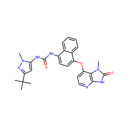 Cn1nc(C(C)(C)C)cc1NC(=O)Nc1ccc(Oc2ccnc3[nH]c(=O)n(C)c23)c2ccccc12 ZINC000049072154