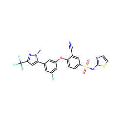 Cn1nc(C(F)(F)F)cc1-c1cc(F)cc(Oc2ccc(S(=O)(=O)Nc3nccs3)cc2C#N)c1 ZINC000095583052