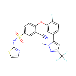 Cn1nc(C(F)(F)F)cc1-c1ccc(F)c(Oc2ccc(S(=O)(=O)Nc3nccs3)cc2C#N)c1 ZINC000095581498