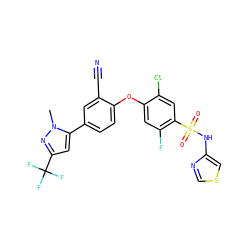 Cn1nc(C(F)(F)F)cc1-c1ccc(Oc2cc(F)c(S(=O)(=O)Nc3cscn3)cc2Cl)c(C#N)c1 ZINC000095584263