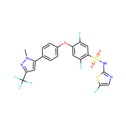Cn1nc(C(F)(F)F)cc1-c1ccc(Oc2cc(F)c(S(=O)(=O)Nc3ncc(F)s3)cc2F)cc1 ZINC000095583476