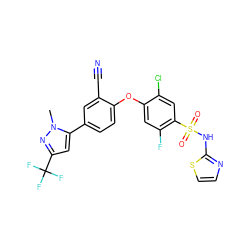 Cn1nc(C(F)(F)F)cc1-c1ccc(Oc2cc(F)c(S(=O)(=O)Nc3nccs3)cc2Cl)c(C#N)c1 ZINC000095581729