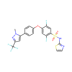 Cn1nc(C(F)(F)F)cc1-c1ccc(Oc2cc(F)c(S(=O)(=O)Nc3nccs3)cc2F)cc1 ZINC000095585179