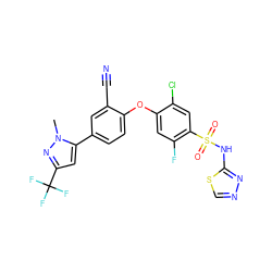 Cn1nc(C(F)(F)F)cc1-c1ccc(Oc2cc(F)c(S(=O)(=O)Nc3nncs3)cc2Cl)c(C#N)c1 ZINC000095583843
