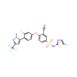 Cn1nc(C(F)(F)F)cc1-c1ccc(Oc2ccc(S(=O)(=O)Nc3ncc(F)s3)cc2C#N)cc1F ZINC000095585704