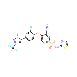 Cn1nc(C(F)(F)F)cc1-c1ccc(Oc2ccc(S(=O)(=O)Nc3nccs3)cc2C#N)c(Cl)c1 ZINC000095585853