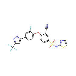 Cn1nc(C(F)(F)F)cc1-c1ccc(Oc2ccc(S(=O)(=O)Nc3nccs3)cc2C#N)c(F)c1 ZINC000095582047