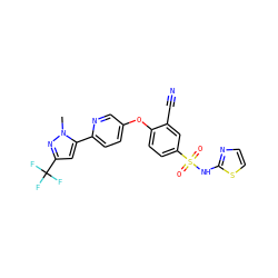 Cn1nc(C(F)(F)F)cc1-c1ccc(Oc2ccc(S(=O)(=O)Nc3nccs3)cc2C#N)cn1 ZINC000095582627