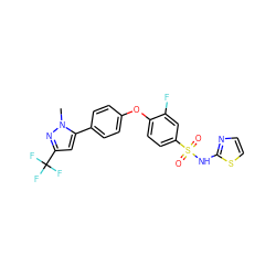 Cn1nc(C(F)(F)F)cc1-c1ccc(Oc2ccc(S(=O)(=O)Nc3nccs3)cc2F)cc1 ZINC000095583413