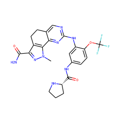 Cn1nc(C(N)=O)c2c1-c1nc(Nc3cc(NC(=O)[C@@H]4CCCN4)ccc3OC(F)(F)F)ncc1CC2 ZINC000071316469